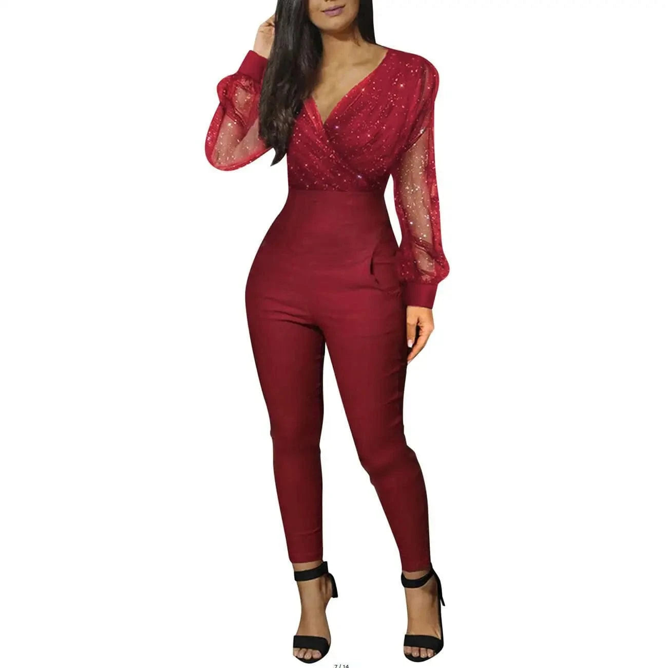 Rompers Womens Jumpsuit Black Elegant Sequins Mesh Glitter Party Night Sexy Long Pants One Piece Overalls Autumn Long Sleeve