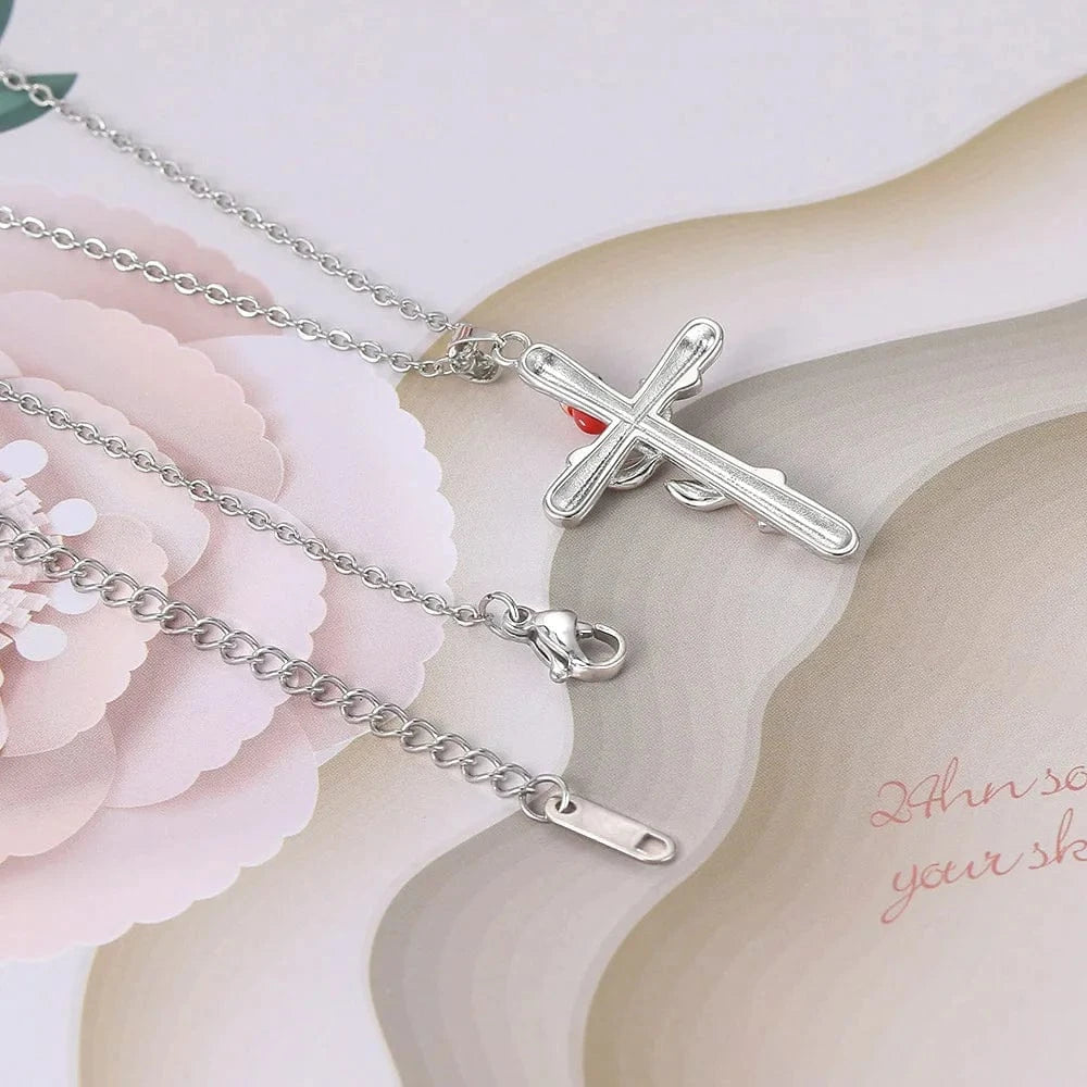 Rose Cross Necklace For Women  Aesthetic Double Color Plated Flower Pendant Choker Chain Christmas Gift Jewelry LAMOON