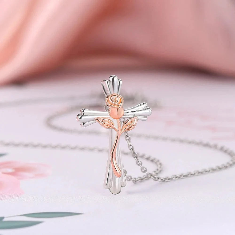 Rose Cross Necklace For Women  Aesthetic Double Color Plated Flower Pendant Choker Chain Christmas Gift Jewelry LAMOON