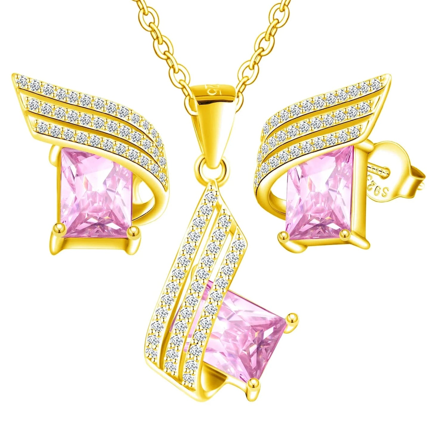 Rose dropshipping 925 sterling silver jewelry set luxury design jewelry sets 18k gold plated