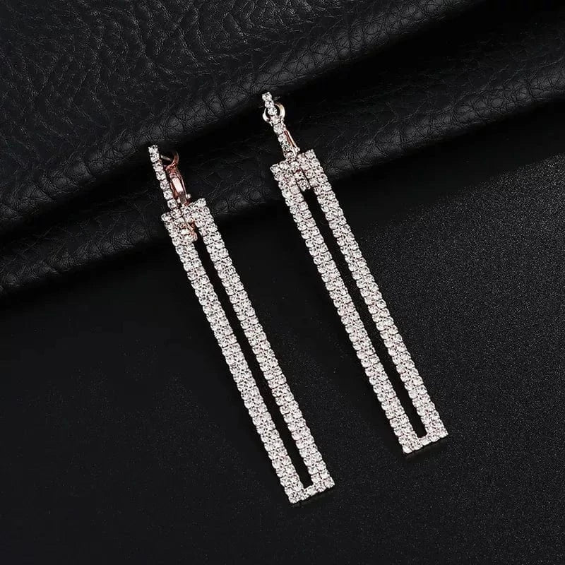 Rose Gold Earrings Fashion Long Geometric Drop Earrings Luxury Gold Silver Color Rectangle Rhinestone Hoop Earring For Women Party Jewelry Gift