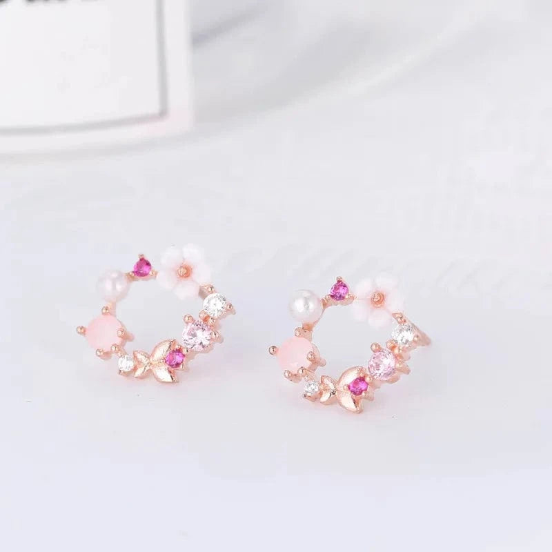 Rose Gold Factory Wholesale New Hot Fashion Rose Gold flower Earrings for Women Girls Gift Fashion Statement Jewelry Stud Earrings