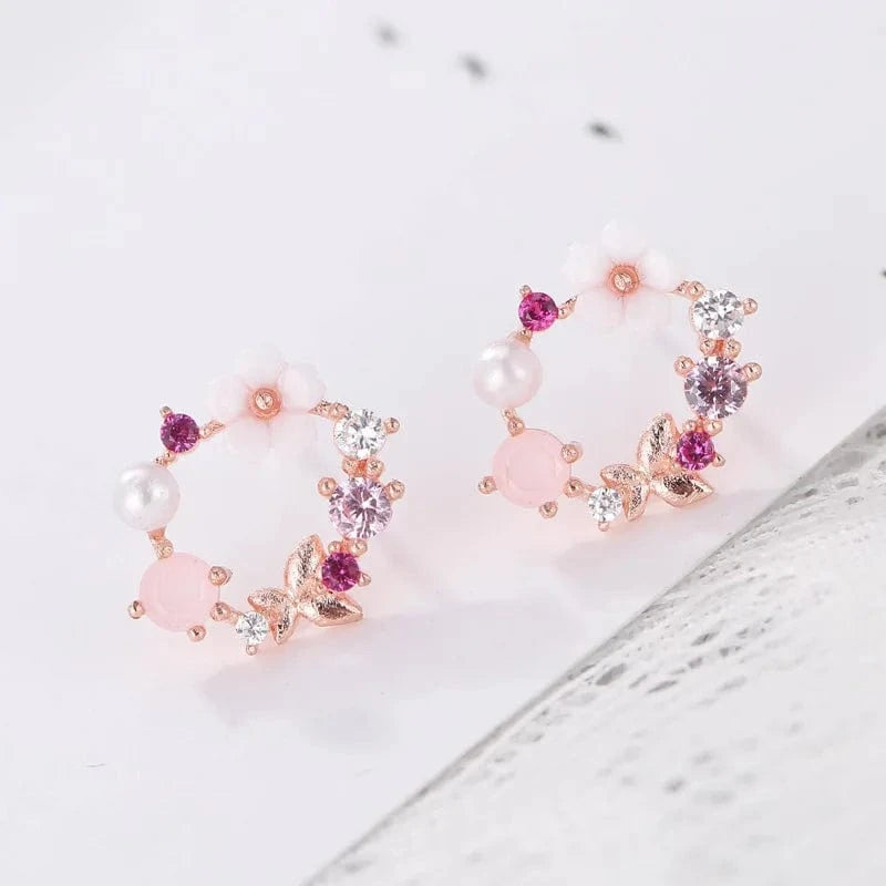 Rose Gold Factory Wholesale New Hot Fashion Rose Gold flower Earrings for Women Girls Gift Fashion Statement Jewelry Stud Earrings