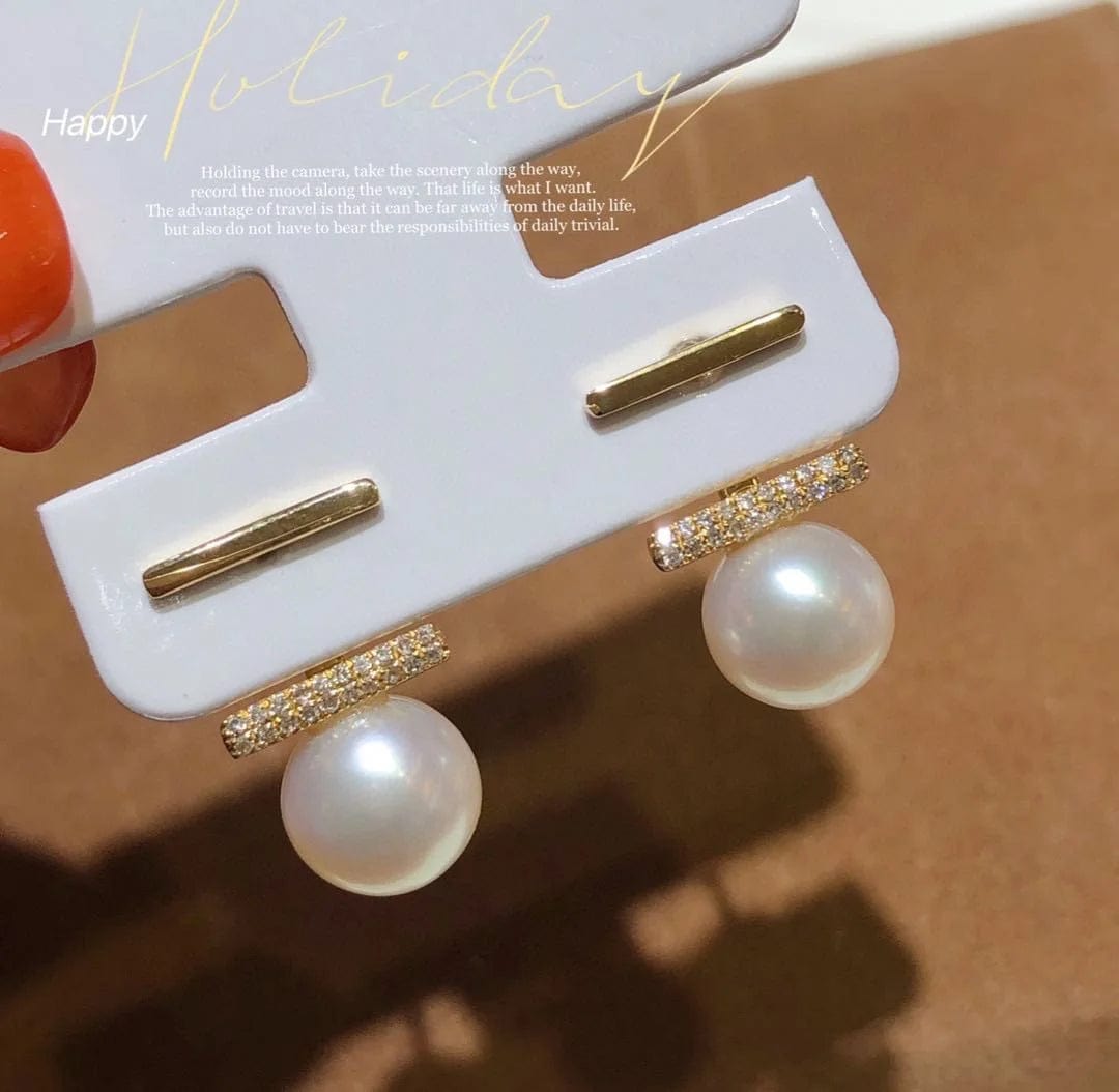 Rose Gold New Product Trendy Geometrical Design Women Accessories Jewelry Temperament Natural Pearl Statement Earrings Pure Gold Drop Earr