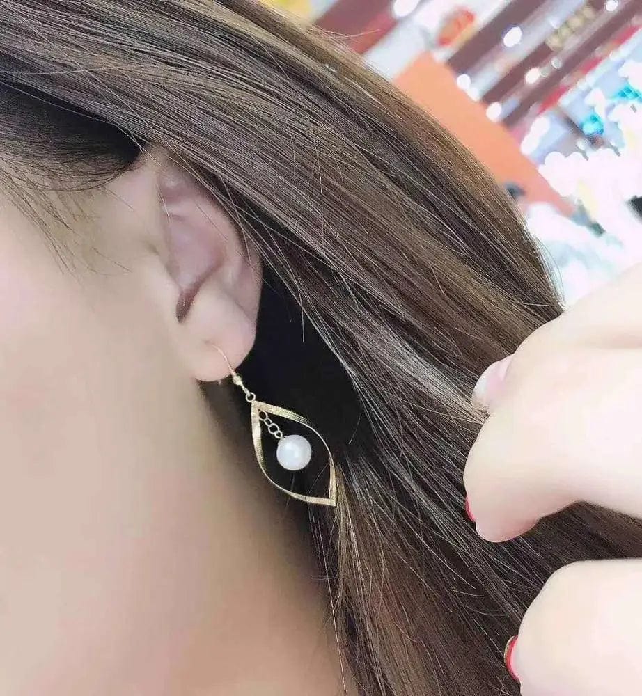 Rose Gold New Product Trendy Geometrical Design Women Accessories Jewelry Temperament Natural Pearl Statement Earrings Pure Gold Drop Earr