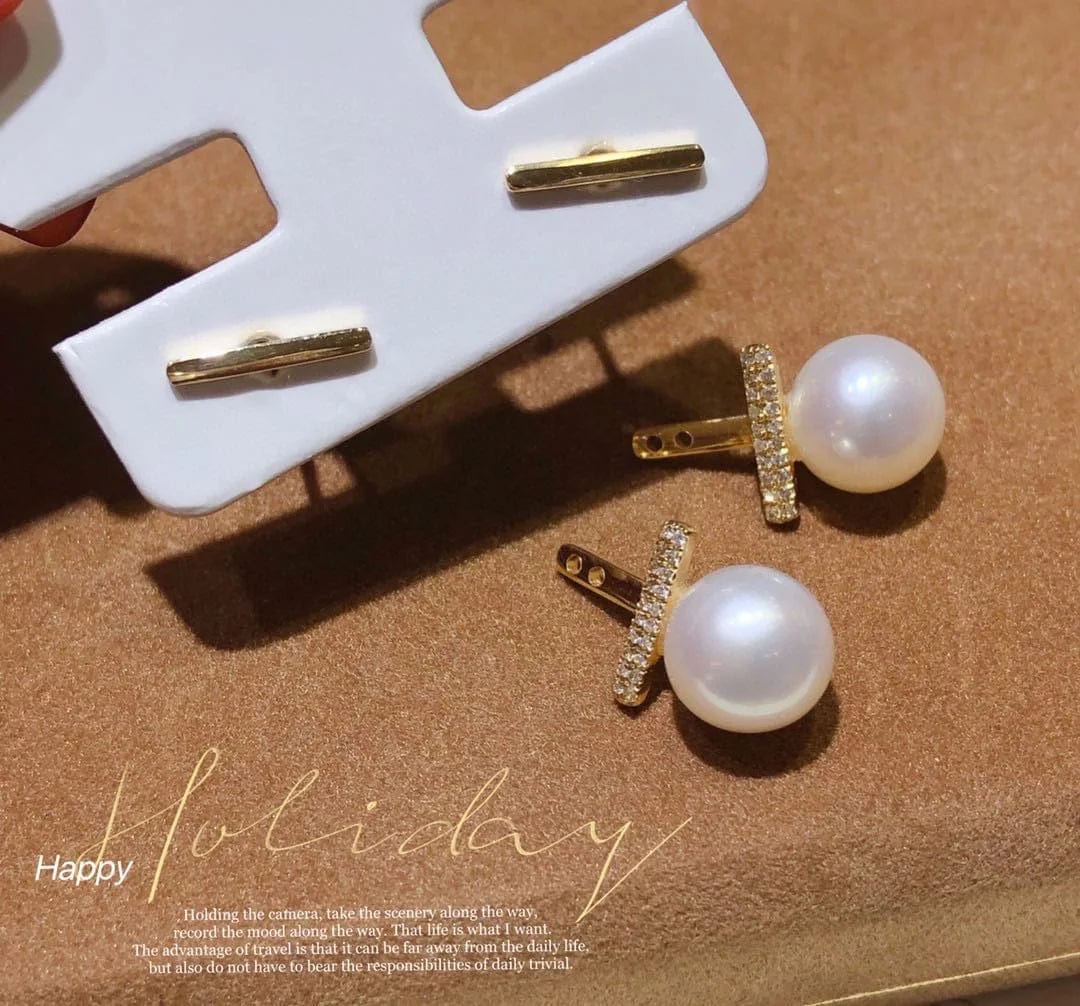 Rose Gold New Product Trendy Geometrical Design Women Accessories Jewelry Temperament Natural Pearl Statement Earrings Pure Gold Drop Earr