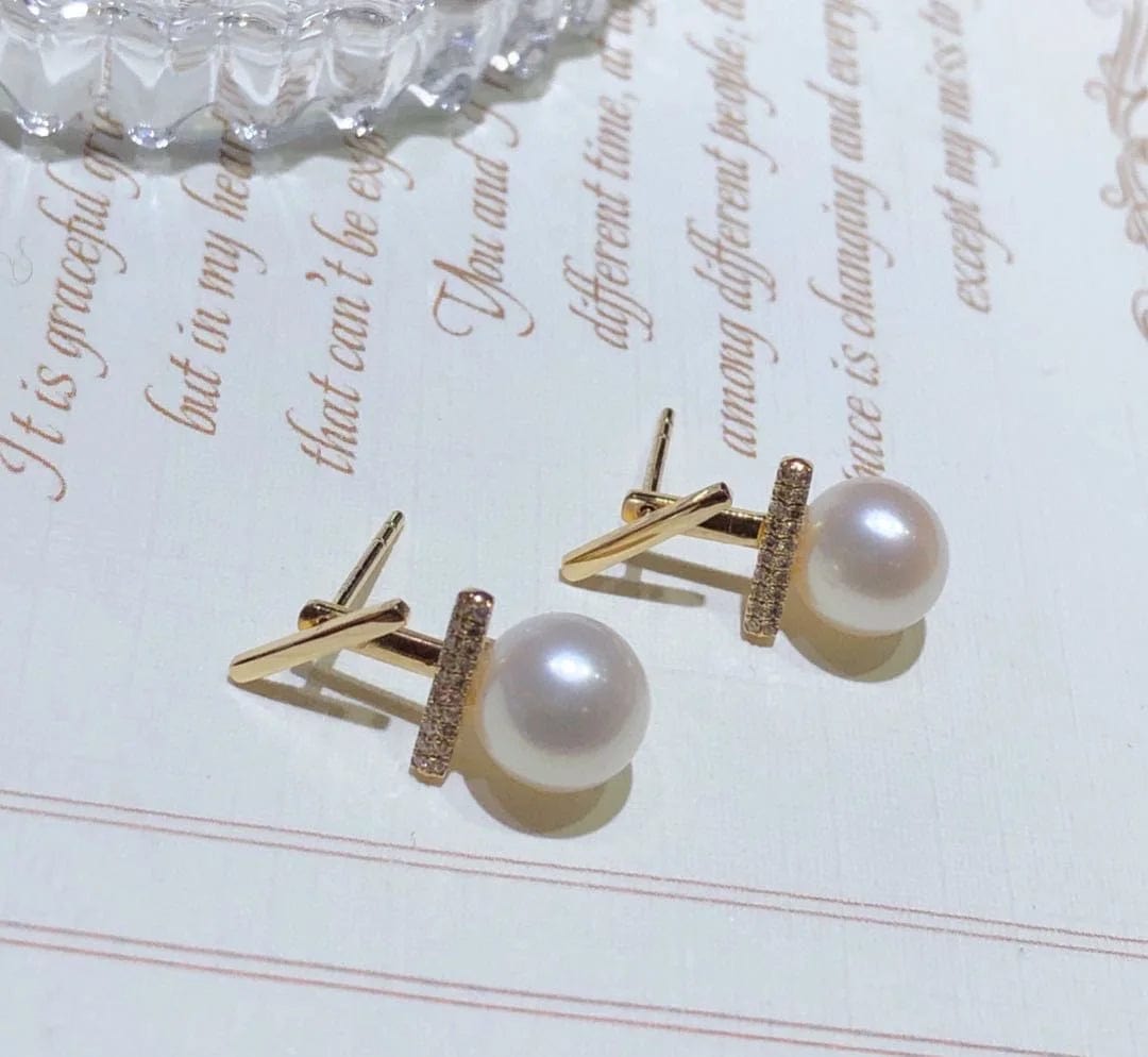 Rose Gold New Product Trendy Geometrical Design Women Accessories Jewelry Temperament Natural Pearl Statement Earrings Pure Gold Drop Earr