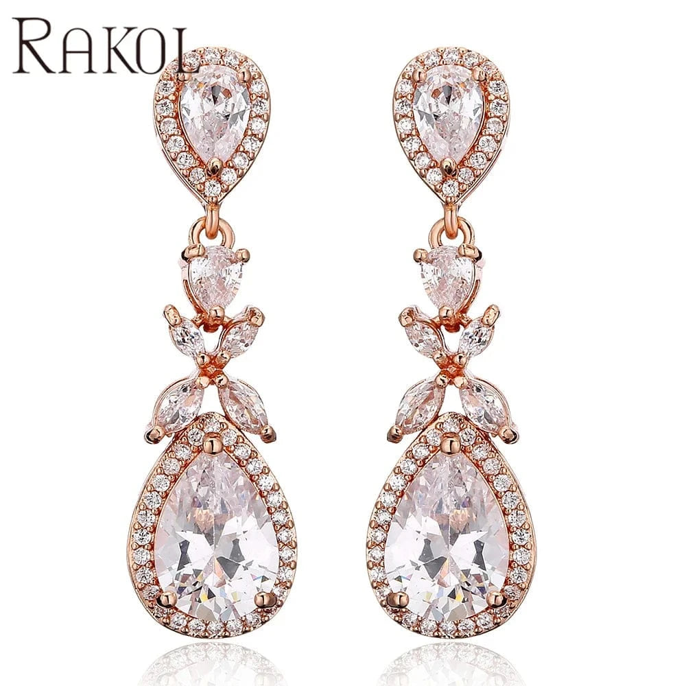 Rose Gold RAKOL EP1140 2022 luxury earrings for women 18k gold high quality zircon diamond earrings water drop earrings