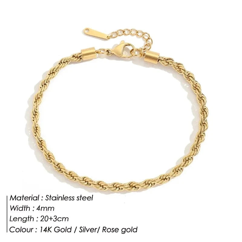 Rose Gold / Twisted Rope Chain Anklet eManco Simple Gold Silver Foot Chain Anklets 316L Stainless Steel Ankle Bracelets Fashion Adjustable Link Foot Jewelry Women