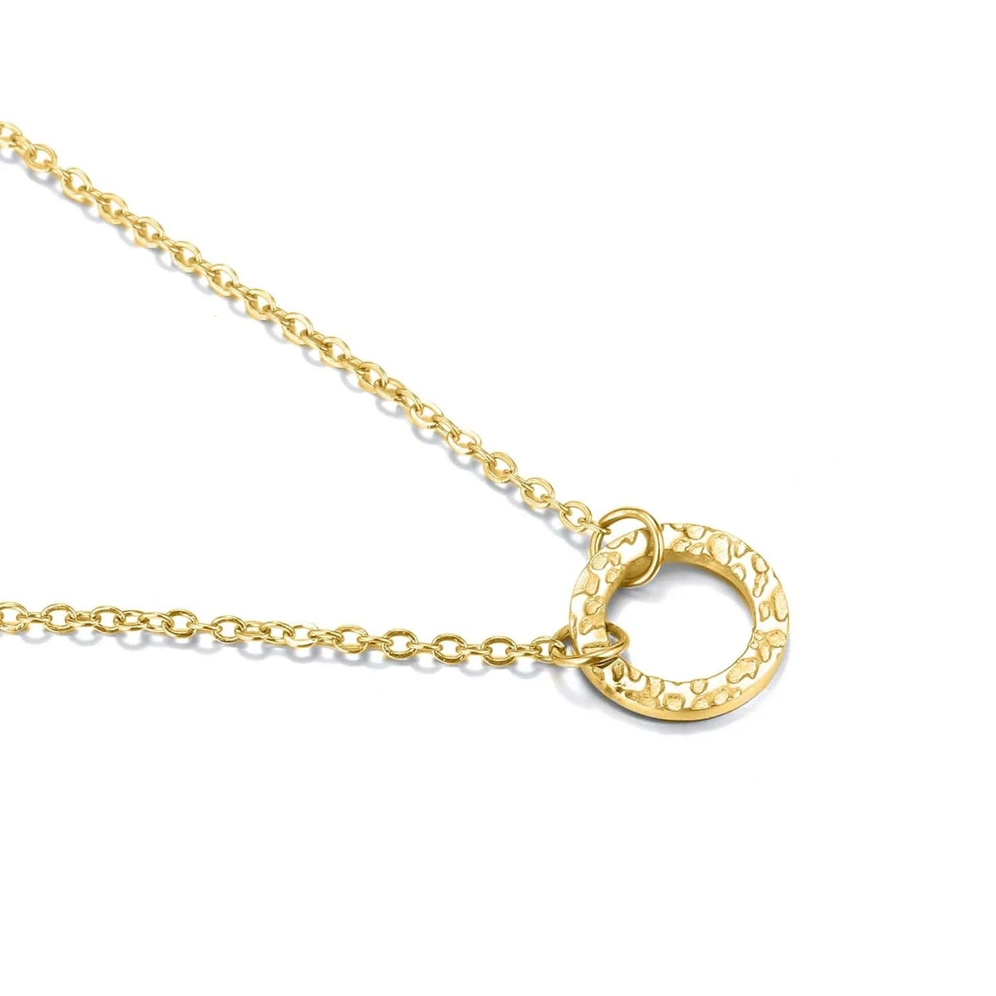 Rose Gold / YX14980 -11MM Dropshipping  Women Stainless Steel Open Circle Charm Necklace Dainty Tiny Circle Pendant Necklace Gold Silver