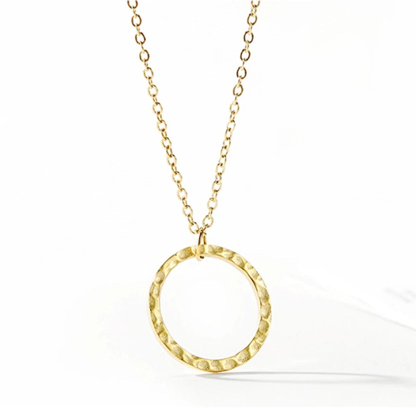 Rose Gold / YX15227-15MM Dropshipping  Women Stainless Steel Open Circle Charm Necklace Dainty Tiny Circle Pendant Necklace Gold Silver