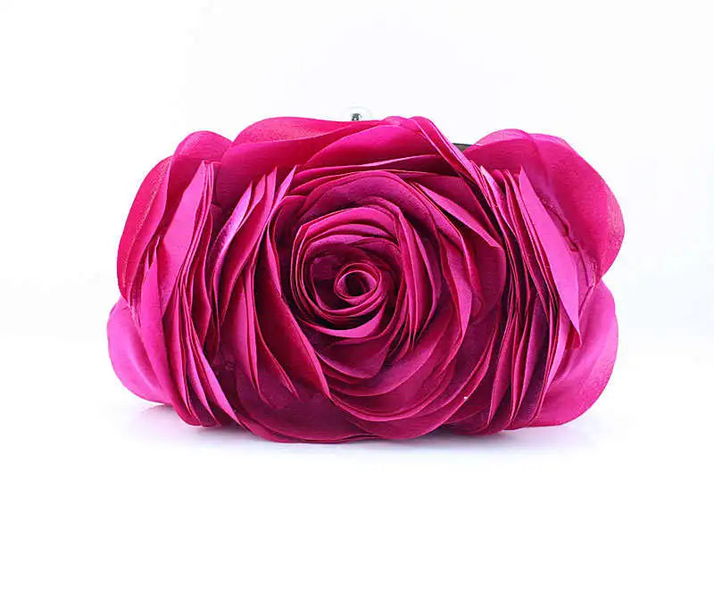 rose pink Hot Sale Evening Bag Flower Bride Small Purse Full Dress Party Handbag Wedding Wallet Women Floral Chain Lady Clutches EB034