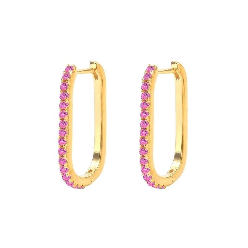 Rose Red S925 sterling silver U-shaped micro-inlaid colorful zircon personalized trendy hoop earrings jewelry for women