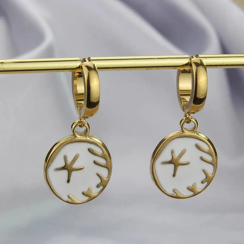 round / 10 Multicolor Jewelry Set Starfish Pattern 18k Gold Plated Stainless Steel Pendant Necklace Waterproof Chains Choker Jewelry