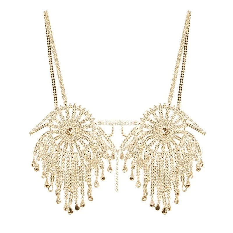 Round Cutout Diamond Chest Chain Trap Bra Fringe Body Jewelry Sexy Orgy Accessories for Women
