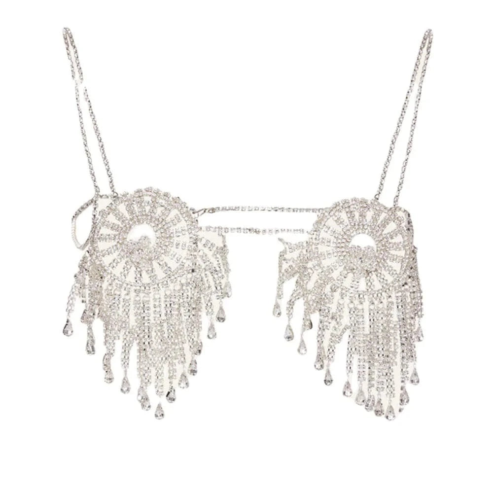Round Cutout Diamond Chest Chain Trap Bra Fringe Body Jewelry Sexy Orgy Accessories for Women
