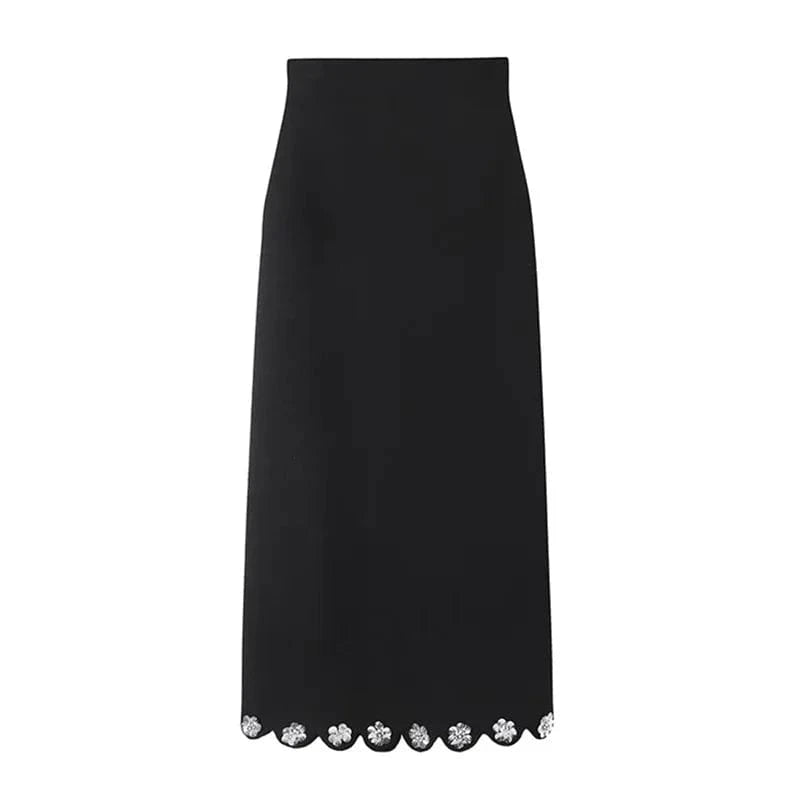 round neck vest tops long skirt knit slim elegant women's sets 2024 new wholesale floral black women's clothing