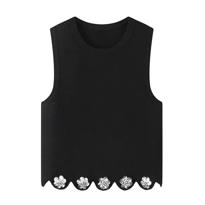 round neck vest tops long skirt knit slim elegant women's sets 2024 new wholesale floral black women's clothing