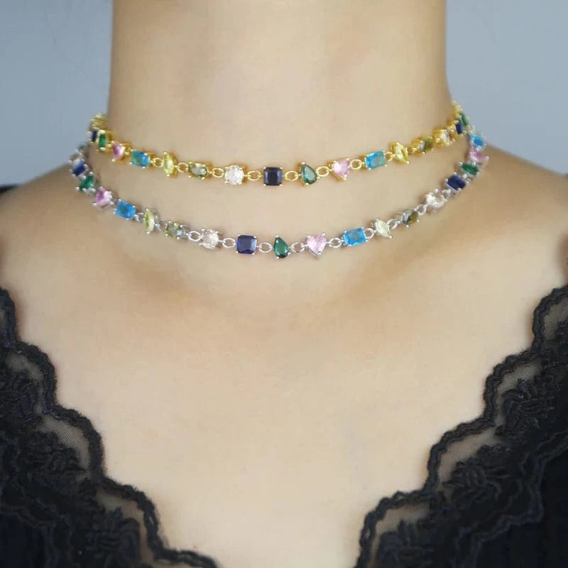 Round Square Rectangle Oval Heart Tear Drop Water Drop Marquise Geometric Colorful Multi Shapes CZ Necklace For Women Jewelry