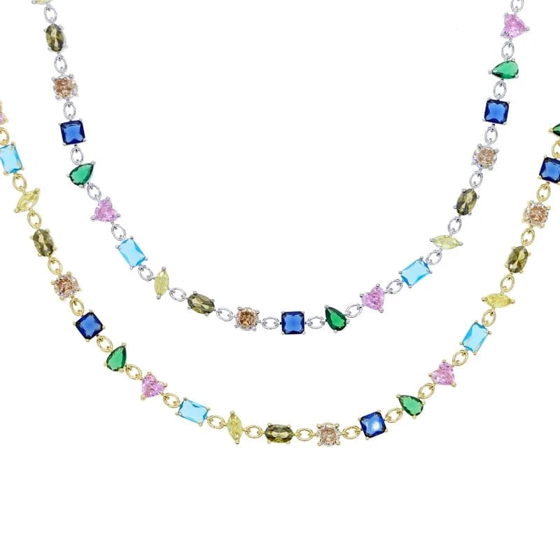 Round Square Rectangle Oval Heart Tear Drop Water Drop Marquise Geometric Colorful Multi Shapes CZ Necklace For Women Jewelry