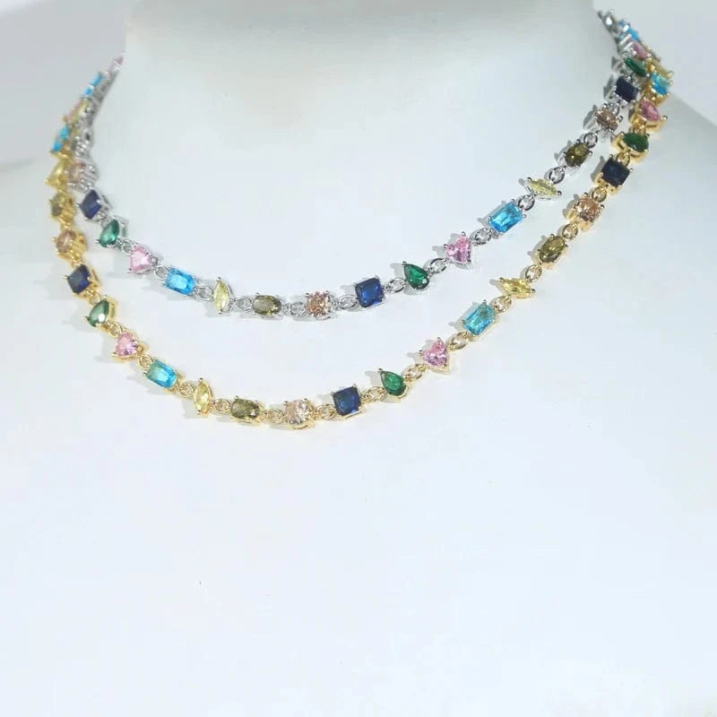 Round Square Rectangle Oval Heart Tear Drop Water Drop Marquise Geometric Colorful Multi Shapes CZ Necklace For Women Jewelry