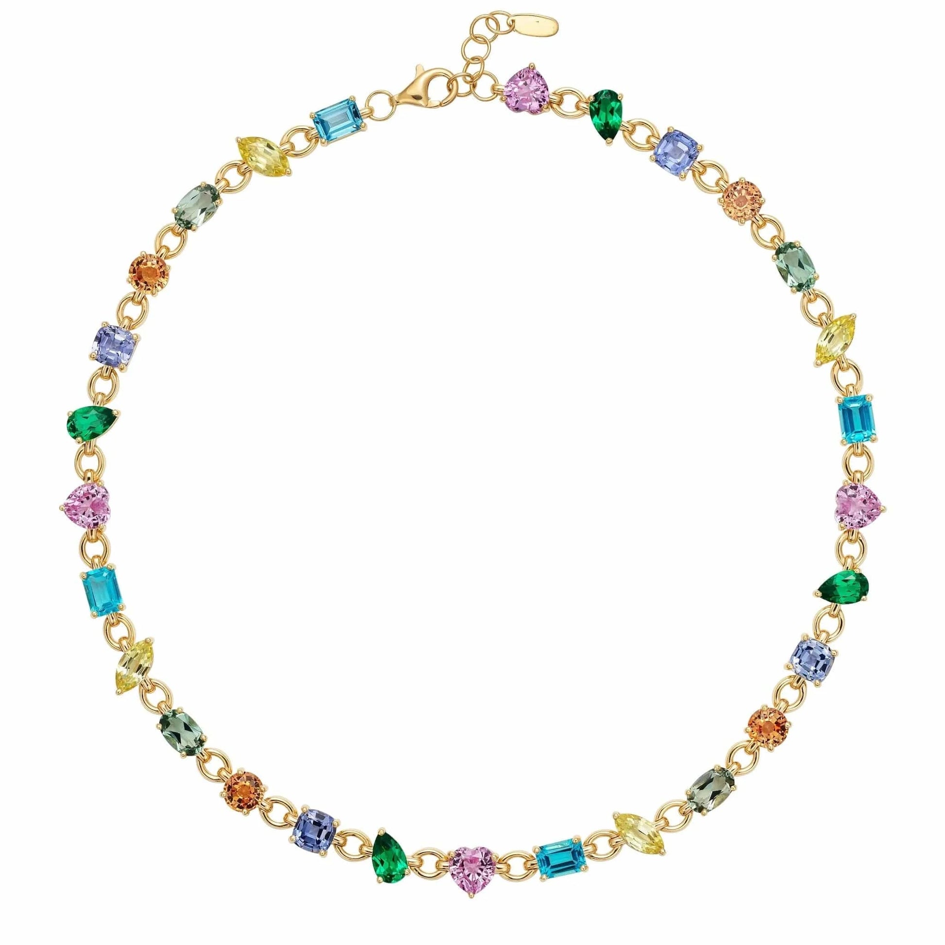 Round Square Rectangle Oval Heart Tear Drop Water Drop Marquise Geometric Colorful Multi Shapes CZ Necklace For Women Jewelry