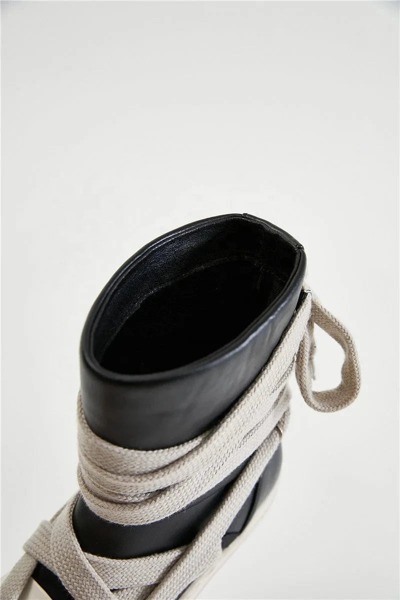 Round Toe Street High Top Board Sneakers PU Leather Casual Men's Mid-Calf Winter Shoes Women Flat Motorcycle Boots