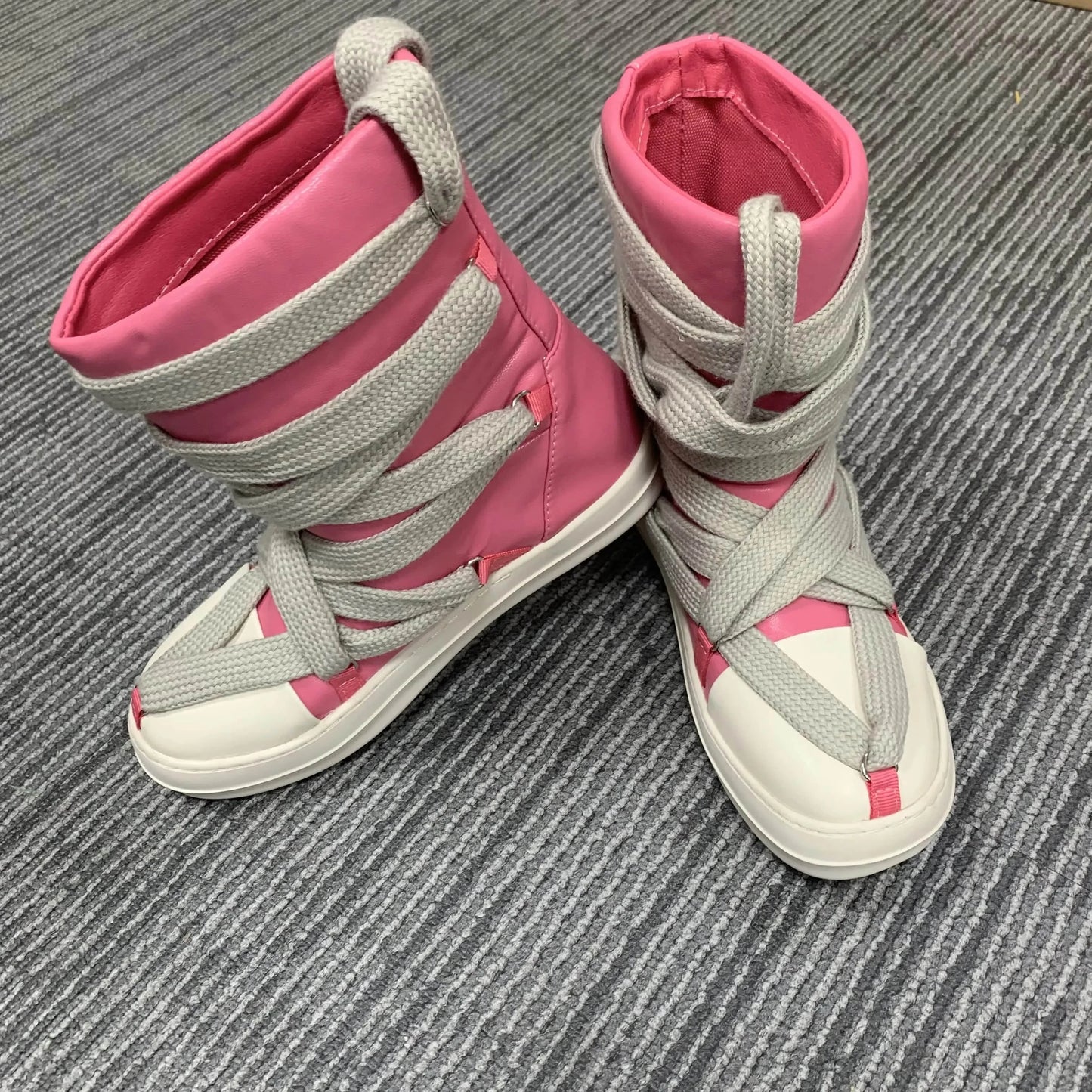 Round Toe Street High Top Board Sneakers PU Leather Casual Men's Mid-Calf Winter Shoes Women Flat Motorcycle Boots