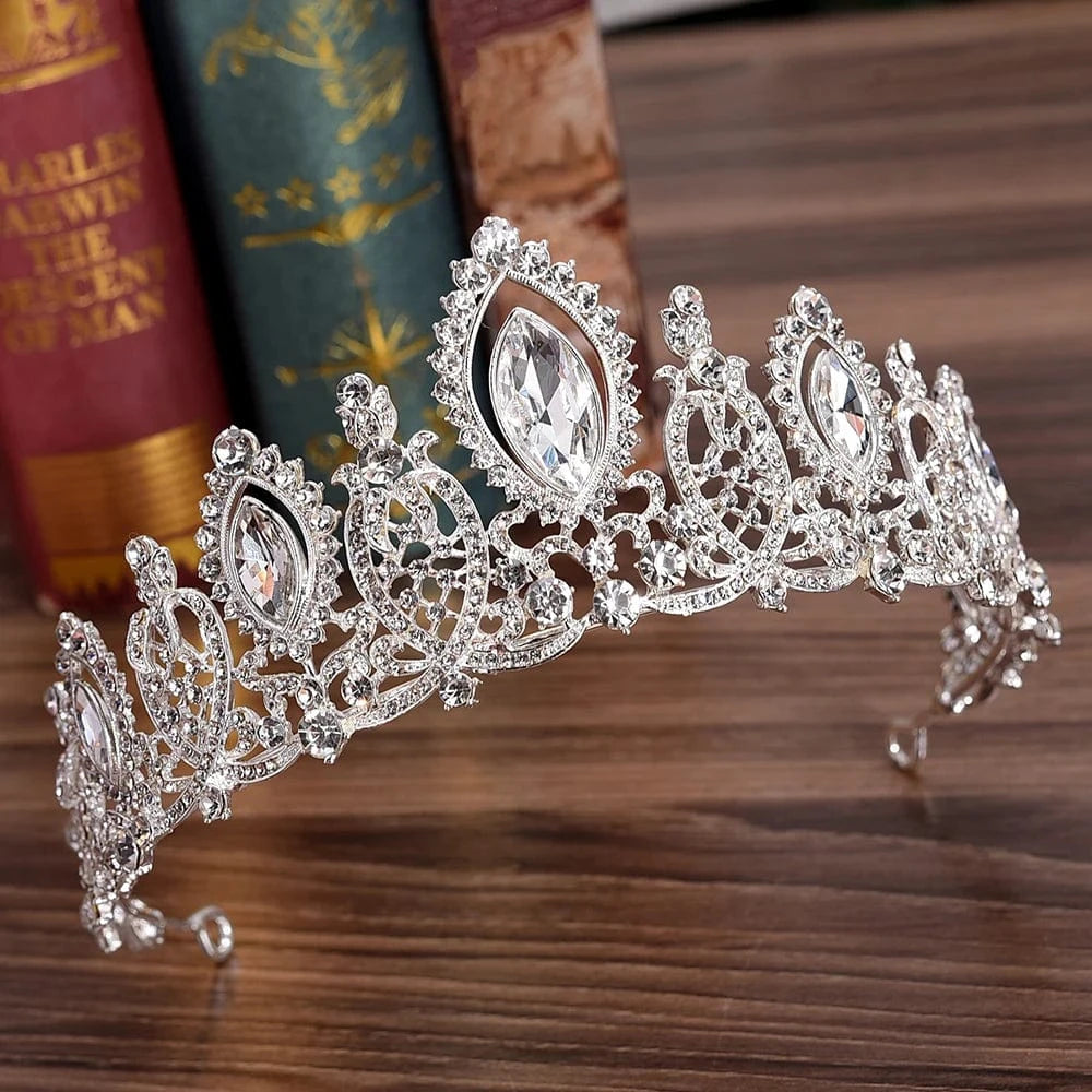 RS087 Rhinestone Metal Tiara Blue Crystal Crown for Wedding Accessories for Bride