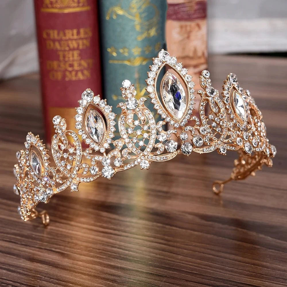 RS087 Rhinestone Metal Tiara Blue Crystal Crown for Wedding Accessories for Bride