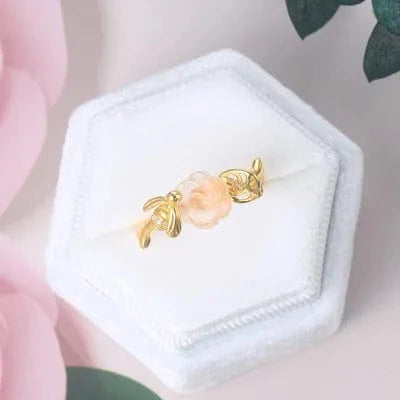 RST Women Conjuntos de Joyas 14K Gold Plated 925 Sterling Silver Flower Rose Quartz Jewelry Set V069