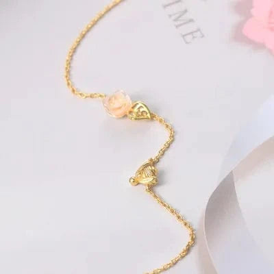 RST Women Conjuntos de Joyas 14K Gold Plated 925 Sterling Silver Flower Rose Quartz Jewelry Set V069