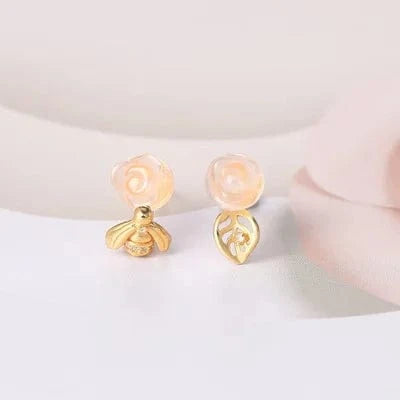 RST Women Conjuntos de Joyas 14K Gold Plated 925 Sterling Silver Flower Rose Quartz Jewelry Set V069