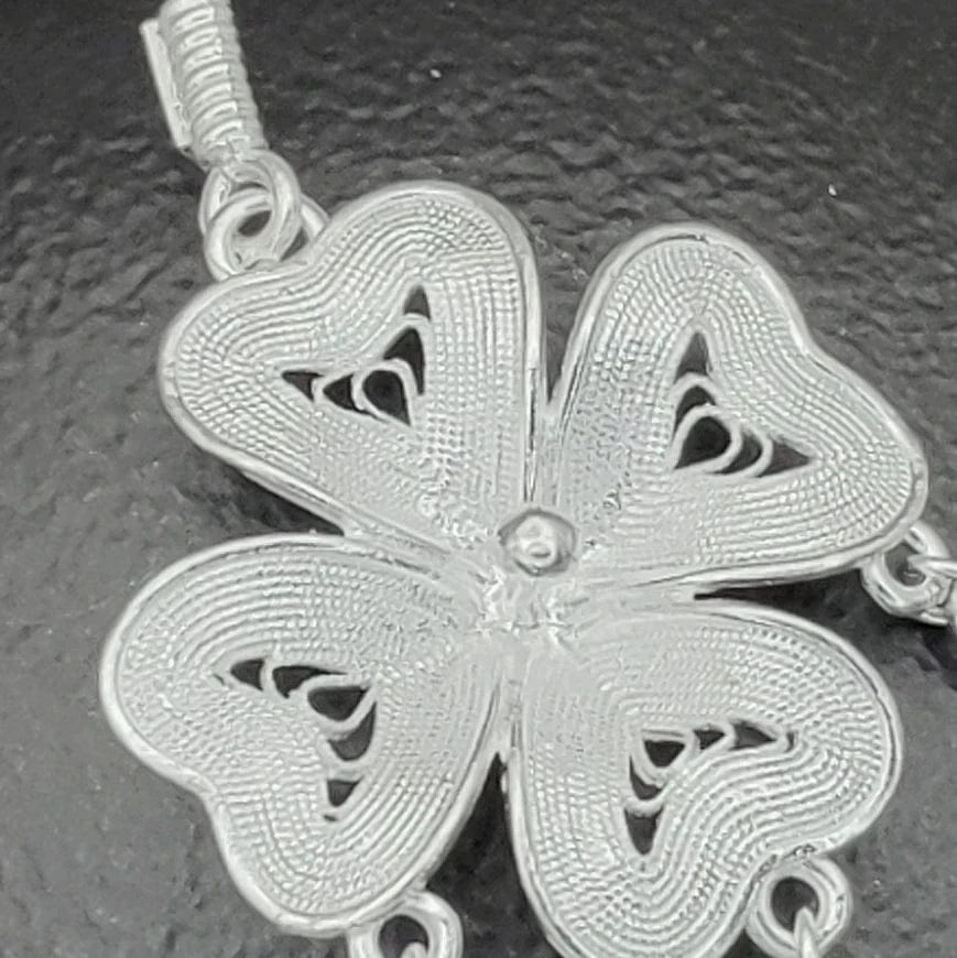 RTS Exquisite Natural Clover Flower Miao Jewelry Ethnic Handmade High Quality 999 Silver Drop Earrings