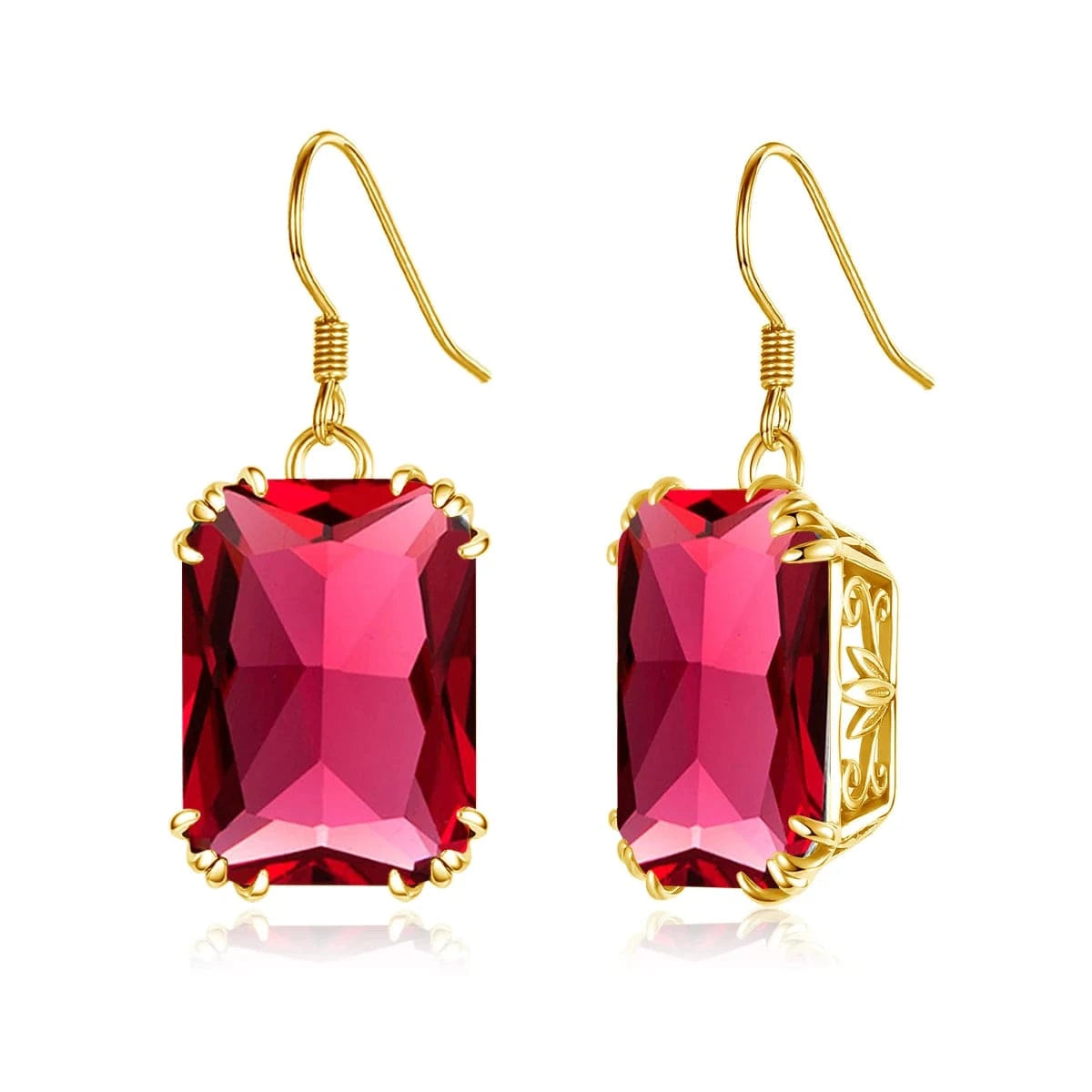 Ruby Handmade 18K Gold Square Amethyst Earrings  Women Wedding Party  Real Pure 925 Sterling Silver long earrings jewelry