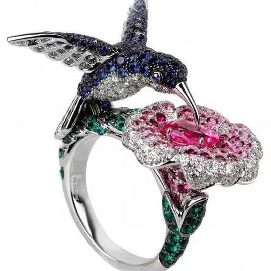 Ruby Ins Fashion Flower and Bird Rings Jewelry 925 Sterling Silver Christmas Gift for Women Vintage Gold Plated Silver Earrings 1 Pcs