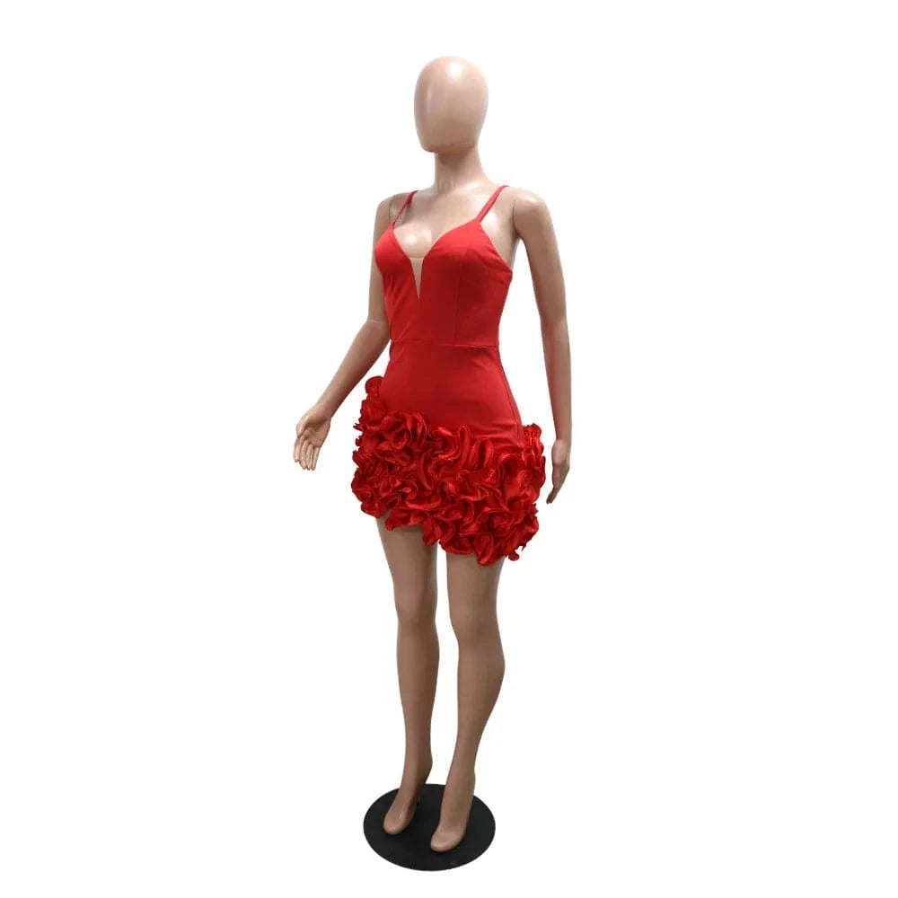 Ruffles Sleeveless Bodycon Mini Pleated Dress Women Party Elegant Short Evening Dresses Lady Luxury Sexy Birthday Red Prom Dress