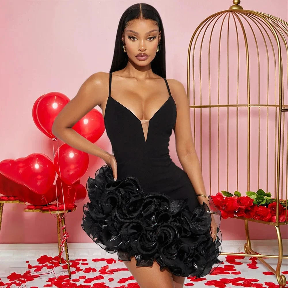 Ruffles Sleeveless Bodycon Mini Pleated Dress Women Party Elegant Short Evening Dresses Lady Luxury Sexy Birthday Red Prom Dress