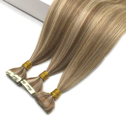 Russian Balayage Skin Weft 100% Ombre Double Drawn Remy Human Hair extension Tape in Ponytail Custom Hair Products
