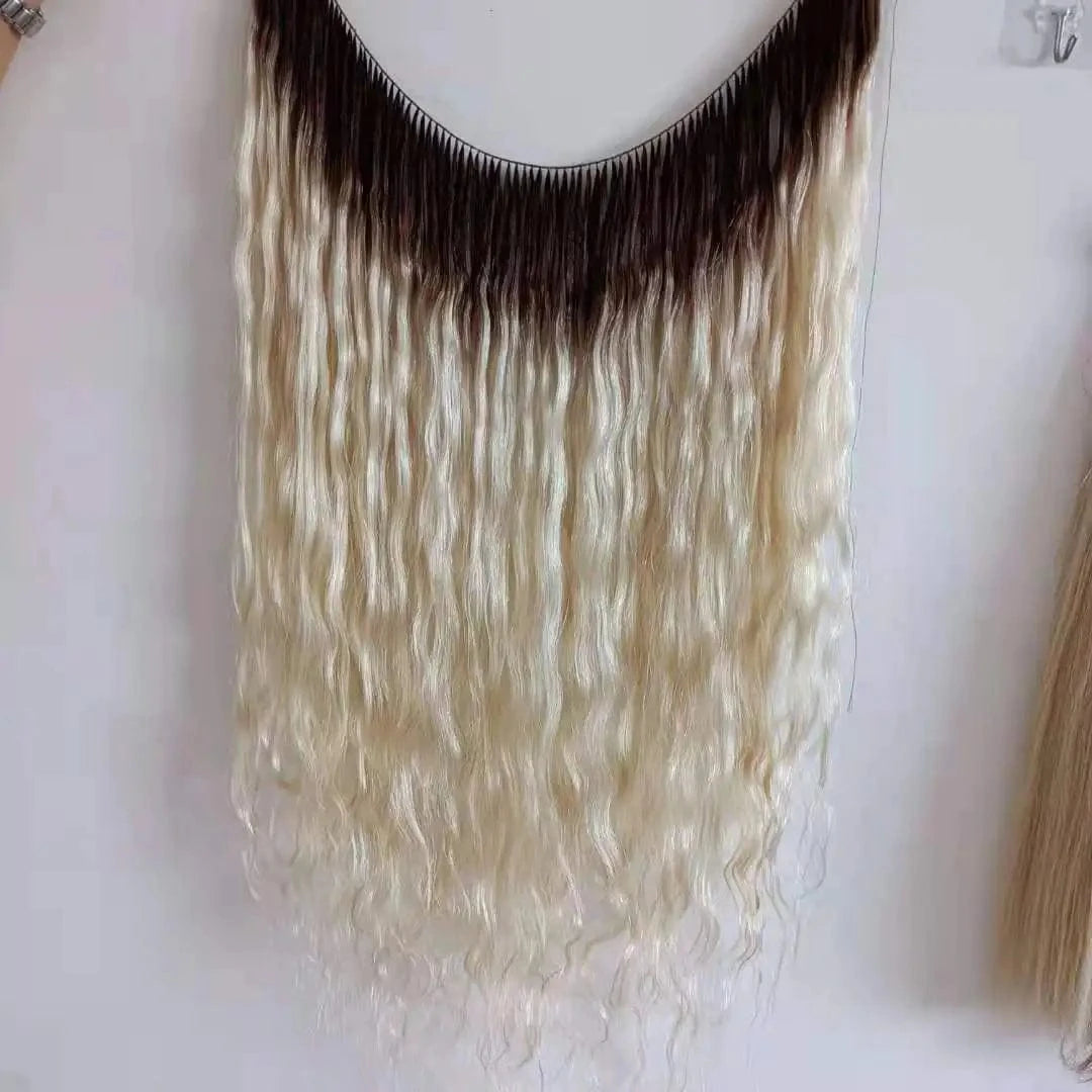 Russian blonde remy double drawn cheap invisible feather line hair extensions