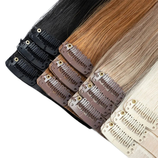 Russian clip in hair extensions 100human hair Cuticle Aligned Virgin 100g 120g one donor PU seamless clip in hair extens
