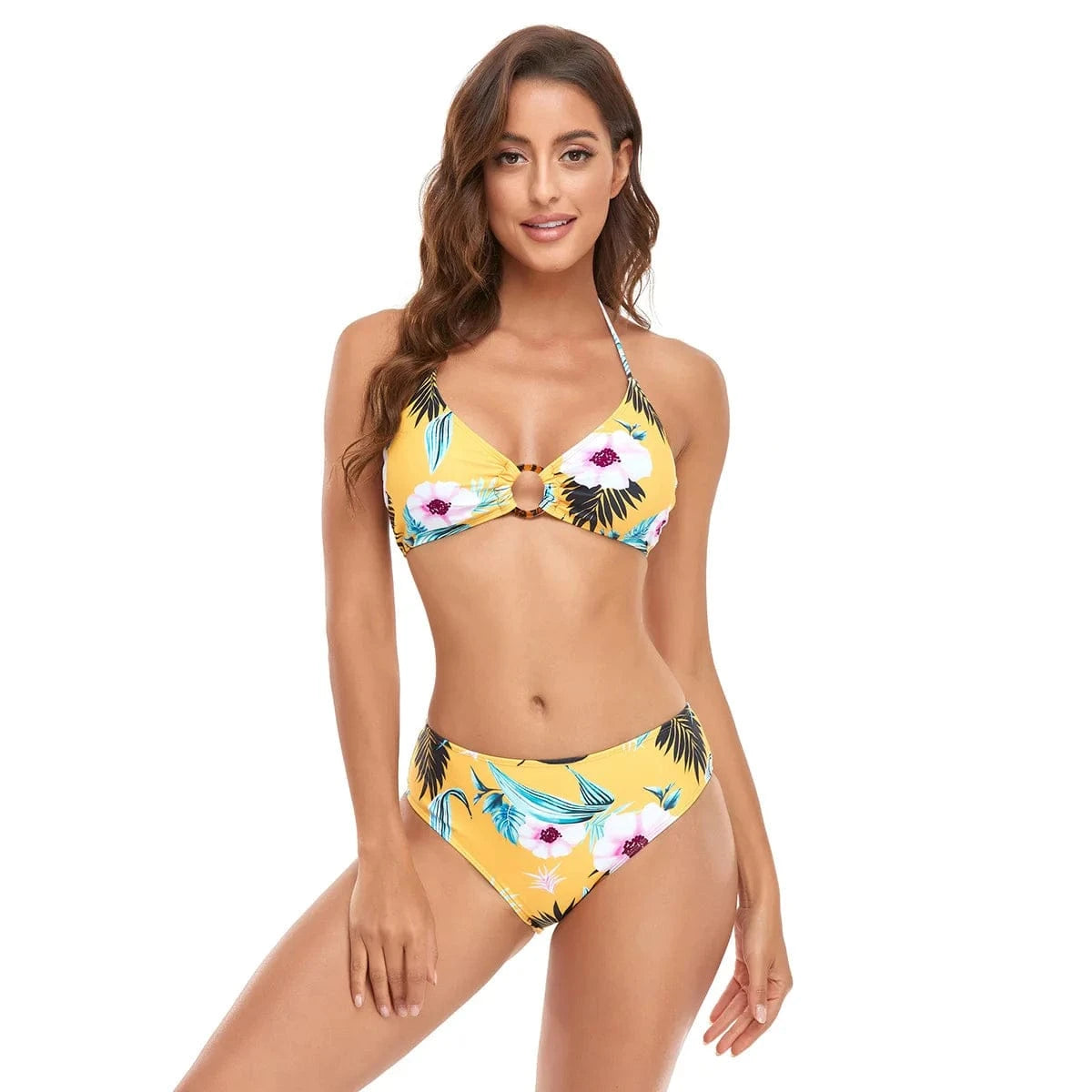 S / 1 DAMOCHIC High-quality Three-piece printed mesh swimsuit Summer Halter&Lace up Bikini Sexy backless printing Bathing Suit 2023