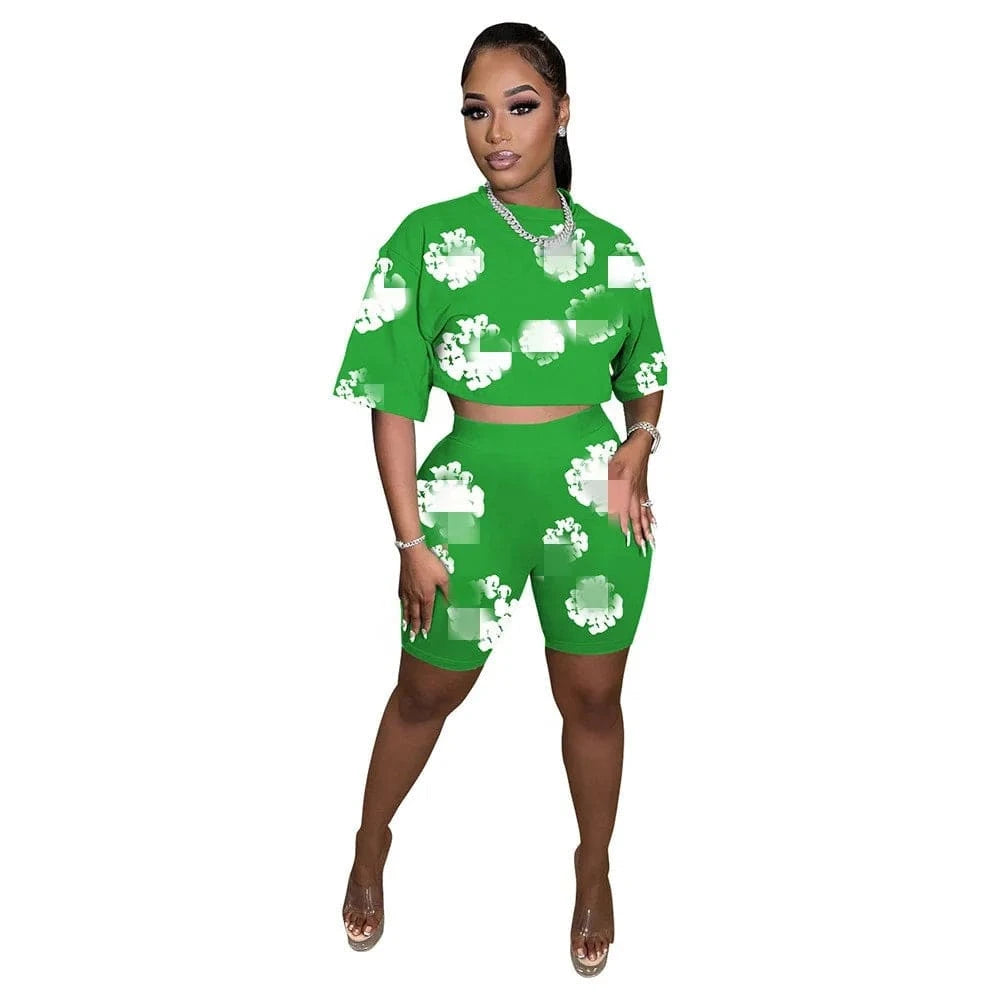 S / 1 J&H Tracksuit Summer 2024 Short Sleeve T-shirt Shorts Women Two Piece Short Sets Print Best Design High Street Casual Outfits