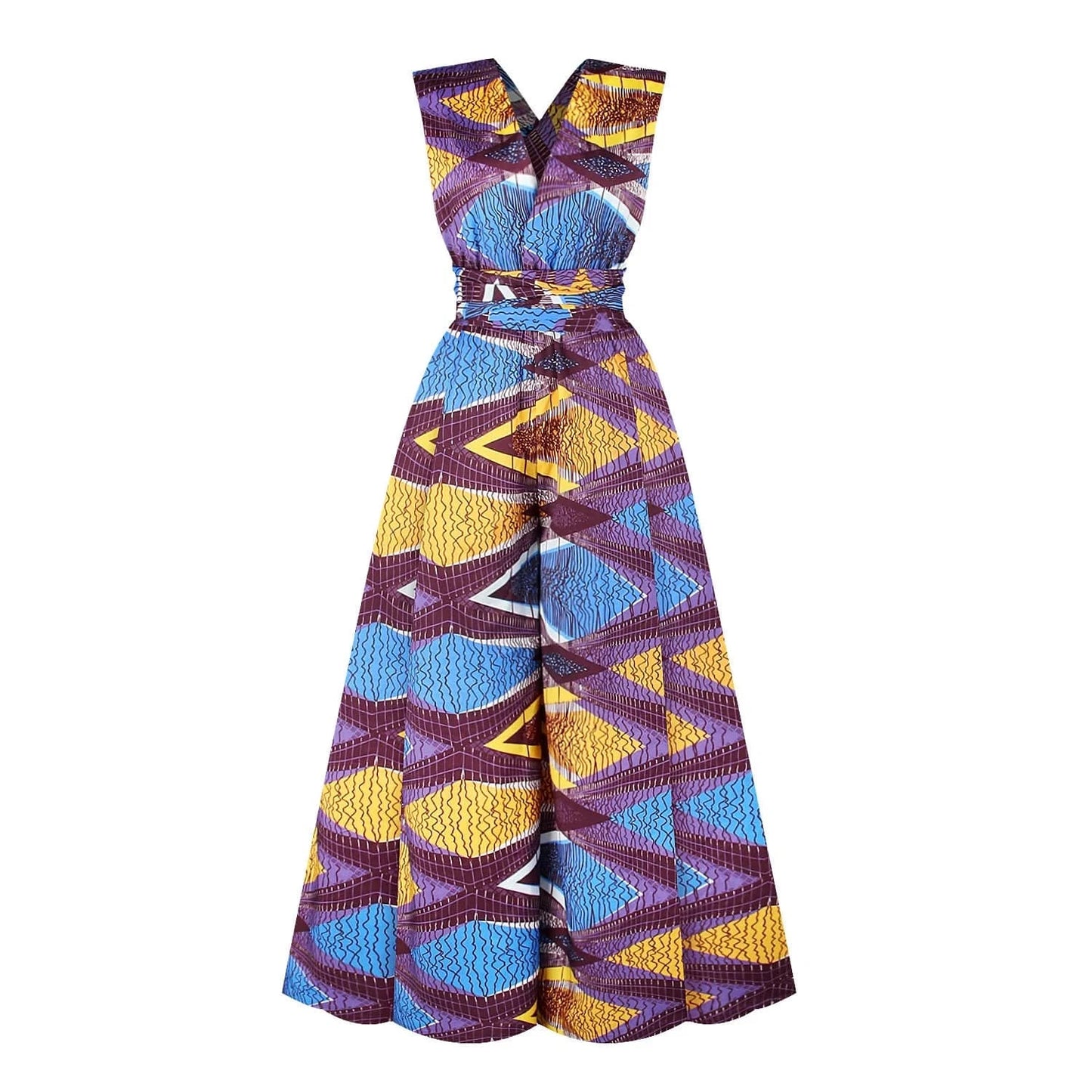 S / 14 Fashion Custom Lady Boho Print Multi Wearing Romper Women Elegant Summer Casual Wide Leg Jumpsuit Africa