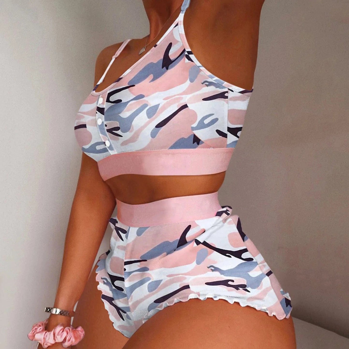 S / 16 Hot Stripe Print Pajamas Women Sleeveless Cami Short Lingerie Sleepwear Set Fashion Sexy Home Ladies Underwear Pajamas Set