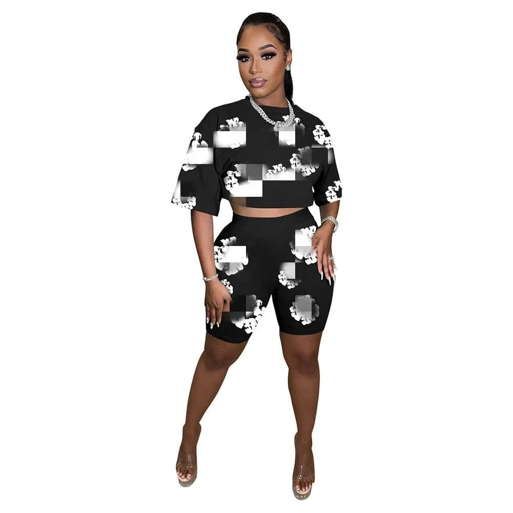 S / 2 J&H Tracksuit Summer 2024 Short Sleeve T-shirt Shorts Women Two Piece Short Sets Print Best Design High Street Casual Outfits