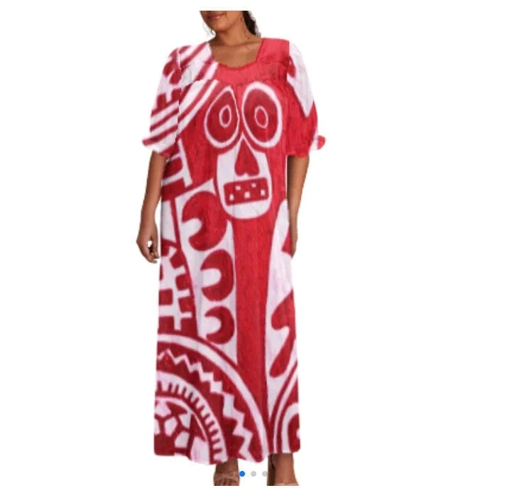 S / 20231113182327-1 brand new 2024 summer beach isalnd casual tribal dress custom design polynesian puff sleeve large size straight long mumu dress