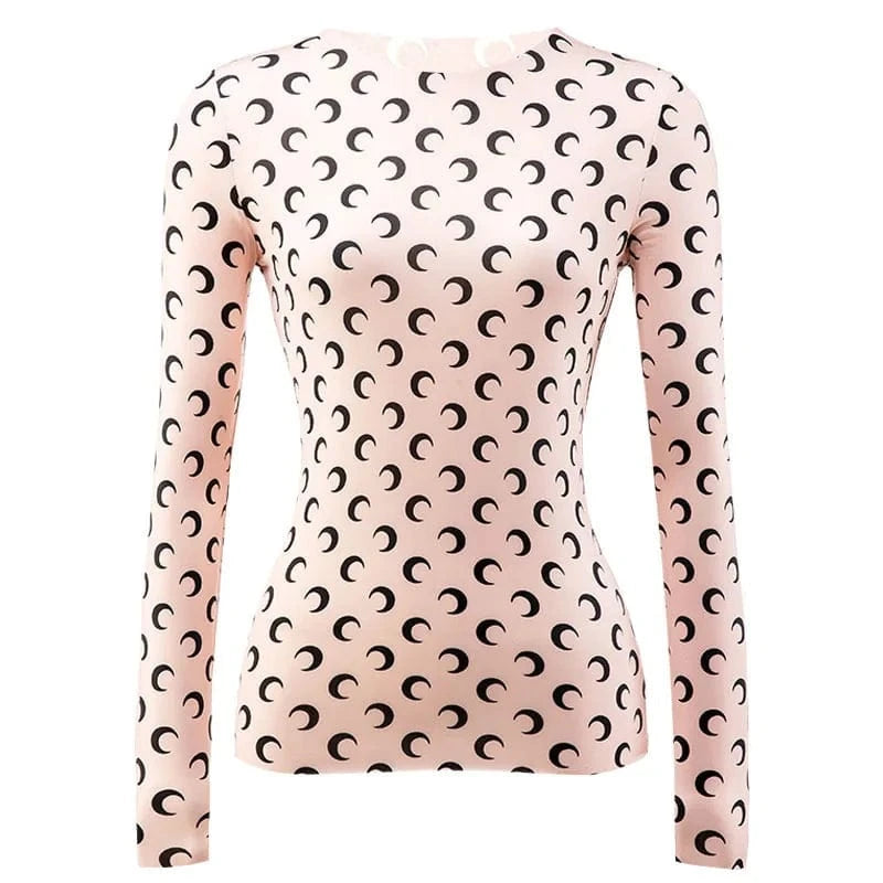 S / 24TP011804  1 / Polyester / Cotton Cutenova 24TP011804  Fashion 2024 Moon Graphic T Shirts Y2K Crop Top Women Streetwear Ladies Top