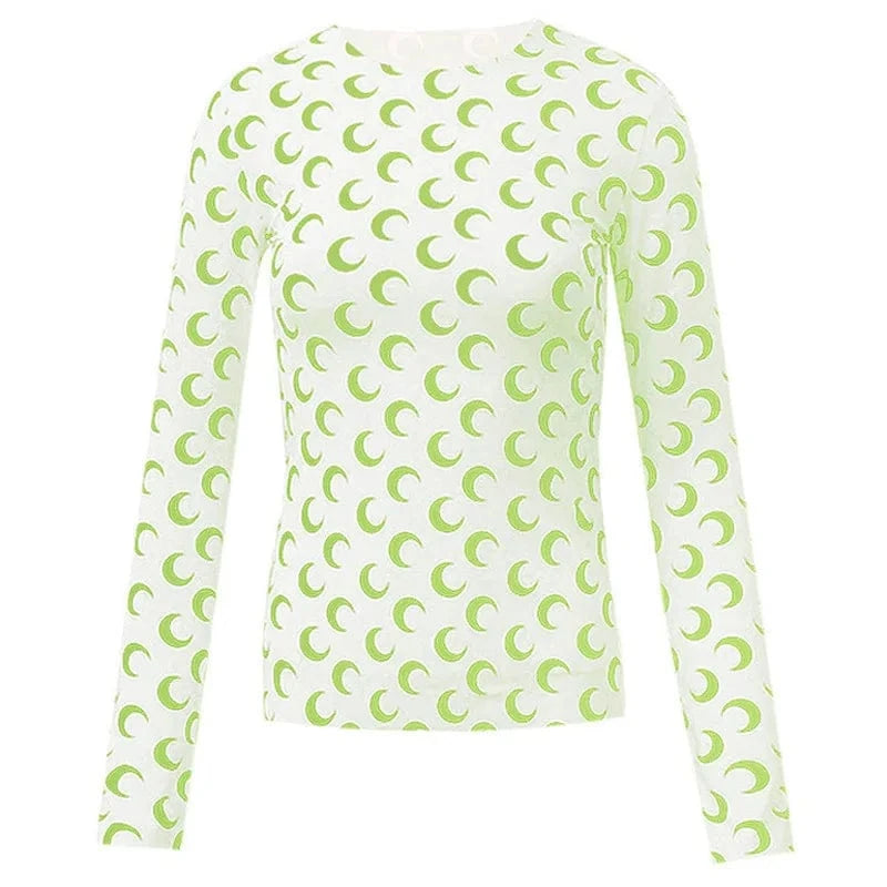 S / 24TP011804  3 / Polyester / Cotton Cutenova 24TP011804  Fashion 2024 Moon Graphic T Shirts Y2K Crop Top Women Streetwear Ladies Top