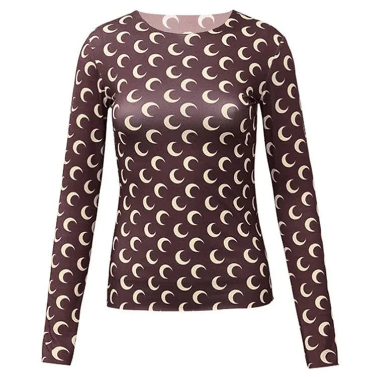 S / 24TP011804  6 / Polyester / Cotton Cutenova 24TP011804  Fashion 2024 Moon Graphic T Shirts Y2K Crop Top Women Streetwear Ladies Top